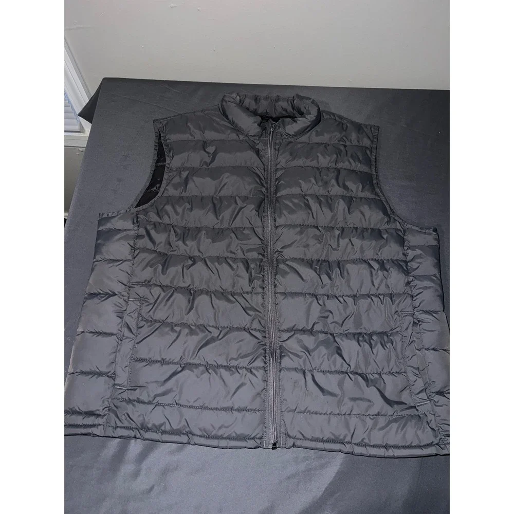 Tek Gear Mens Puffer Vest Charcoal Gray Full Zip Quilted Sleeveless Jacket XL